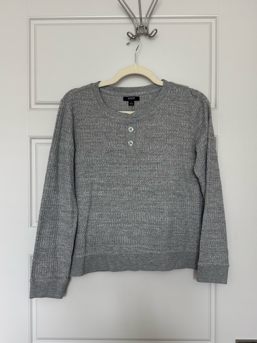 Alfani Gray Knit Henley Long-Sleeve Top